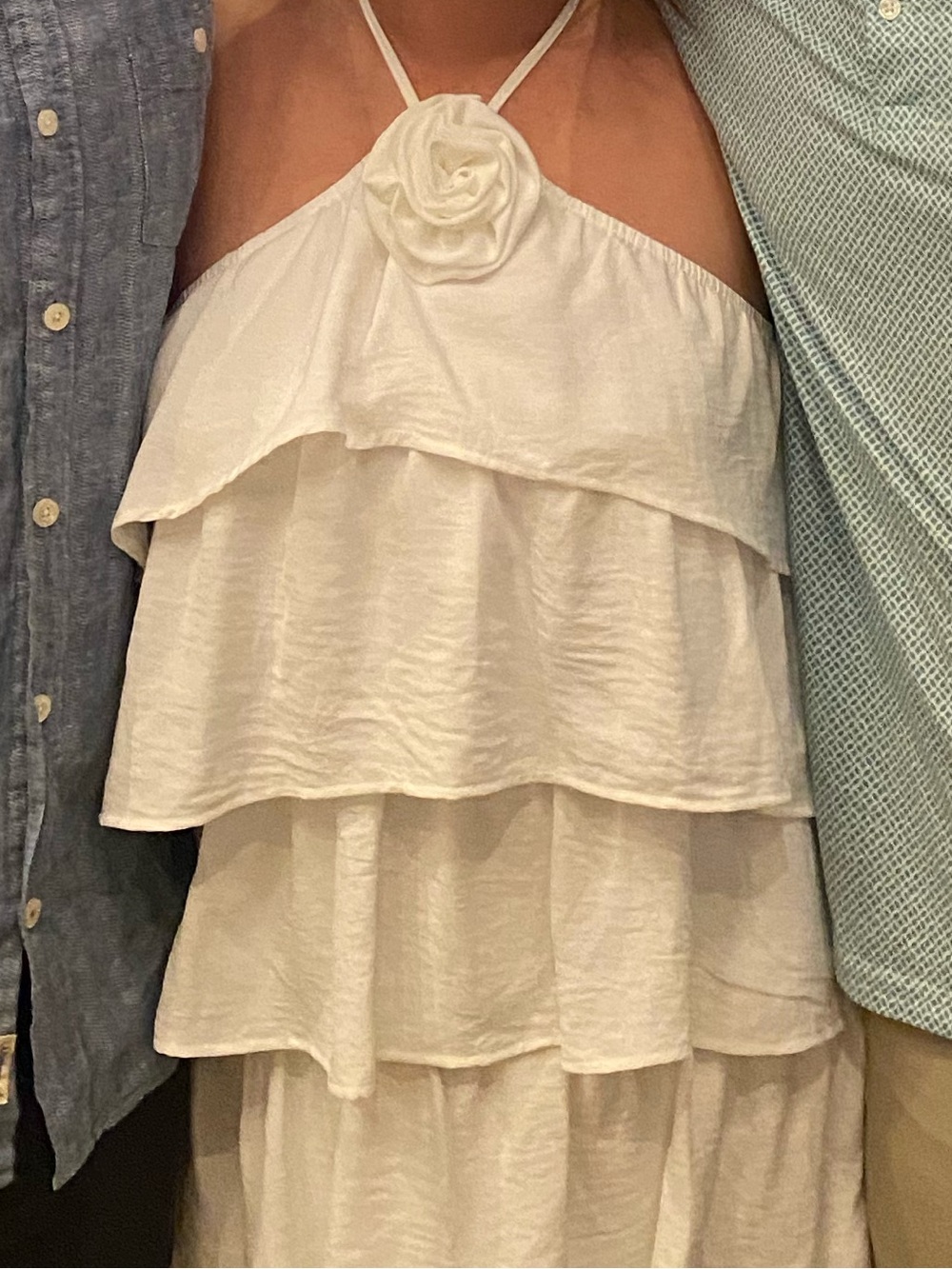 White Ruffled Off-Shoulder Rosette Dress